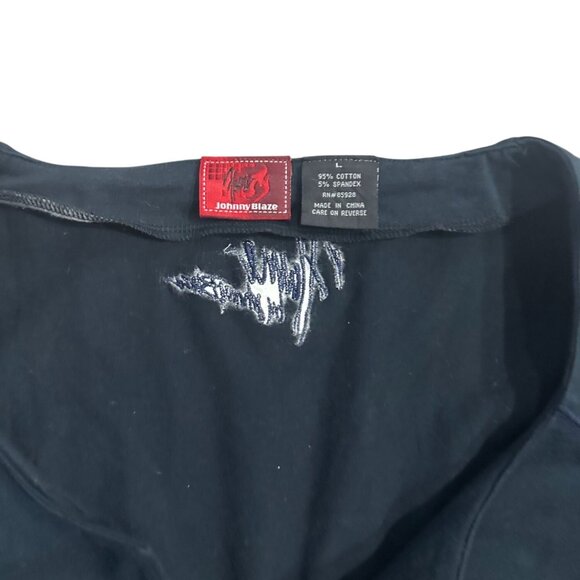 JOHNNY BLAZE Flame Black Long Sleeve Top Size Large - Picture 4 of 6